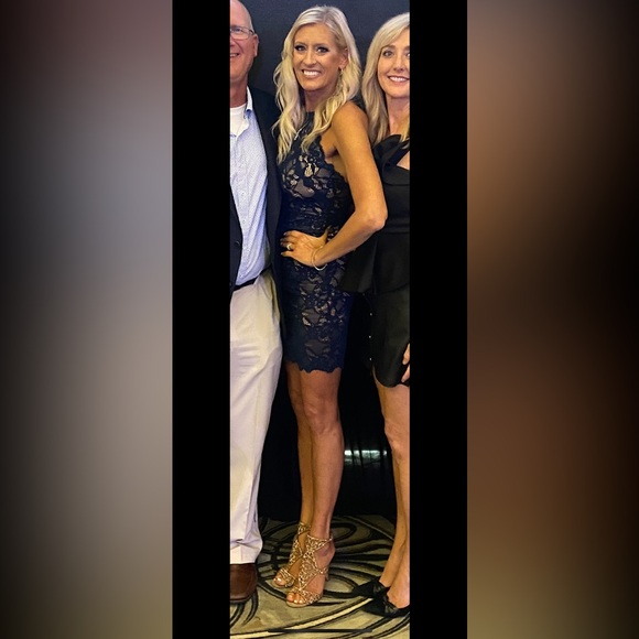 Nightcap Clothing Elegant Blue Lace mini Dress - Picture 2 of 6